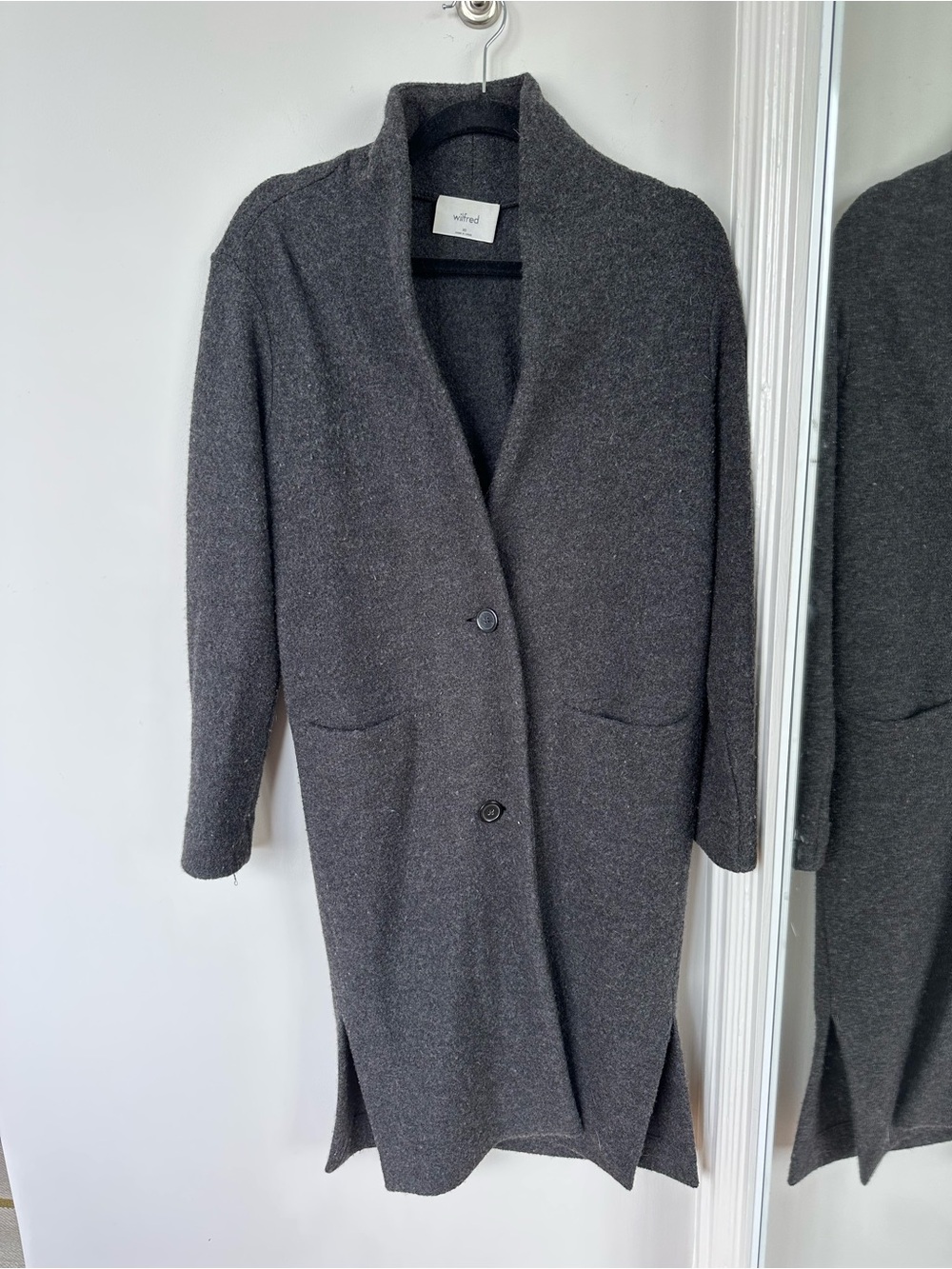 Wilfred Dark Charcoal Long Knit Trench Coat